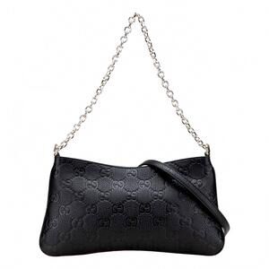 NEW GUCCI women's gg emblem leather shoulder bag in black